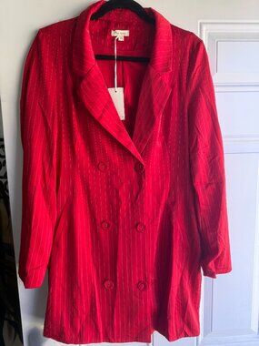 Red Pinstripe Double Breasted Blazer Dress